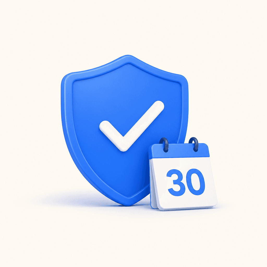 Illustration d’un bouclier de garantie 30 jours.