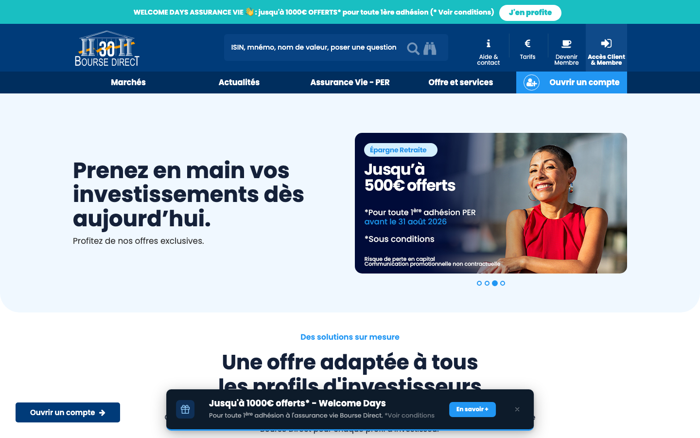 Capture d’écran du site Bourse Direct