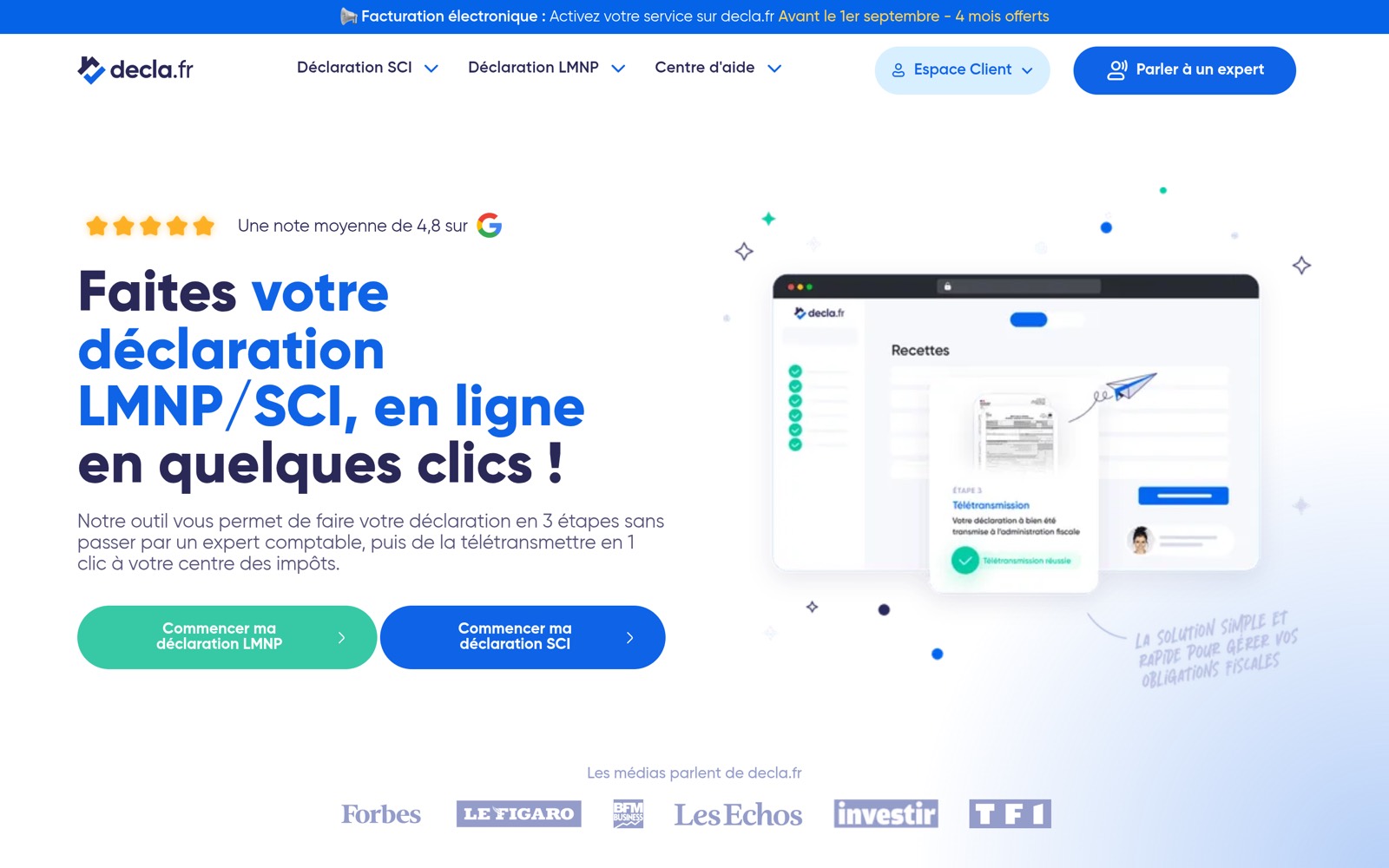 Capture d’écran du site Decla