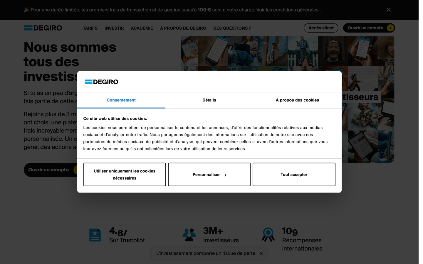 Capture d’écran du site DEGIRO