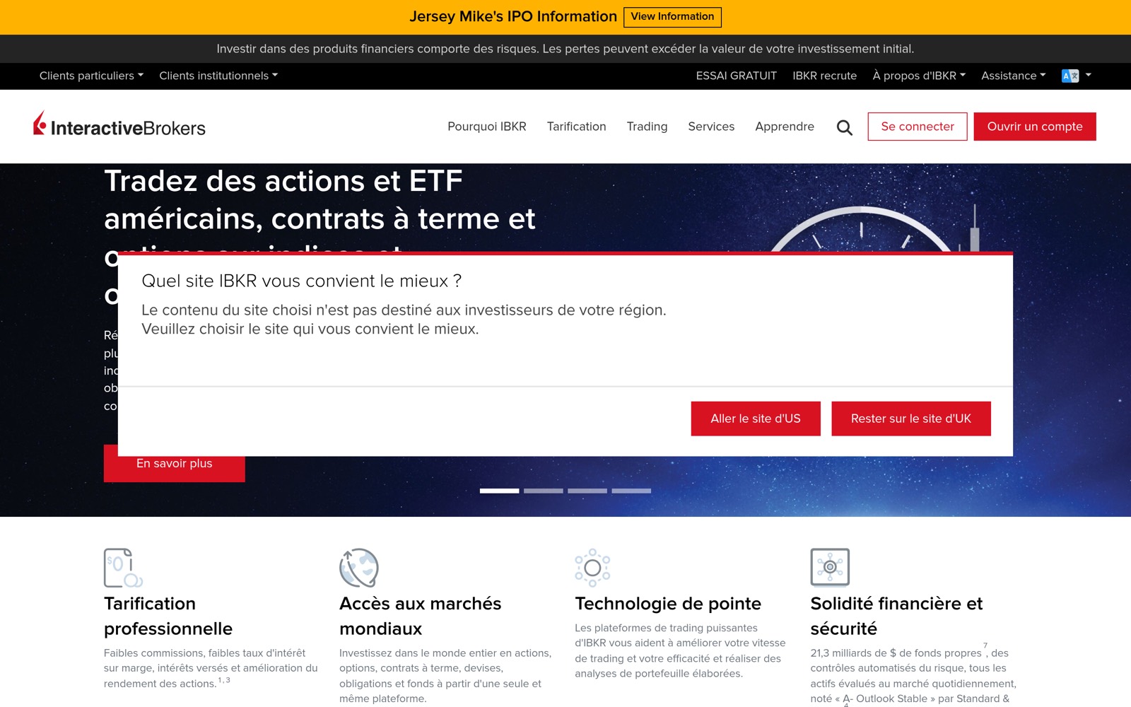 Capture d’écran du site Interactive Brokers