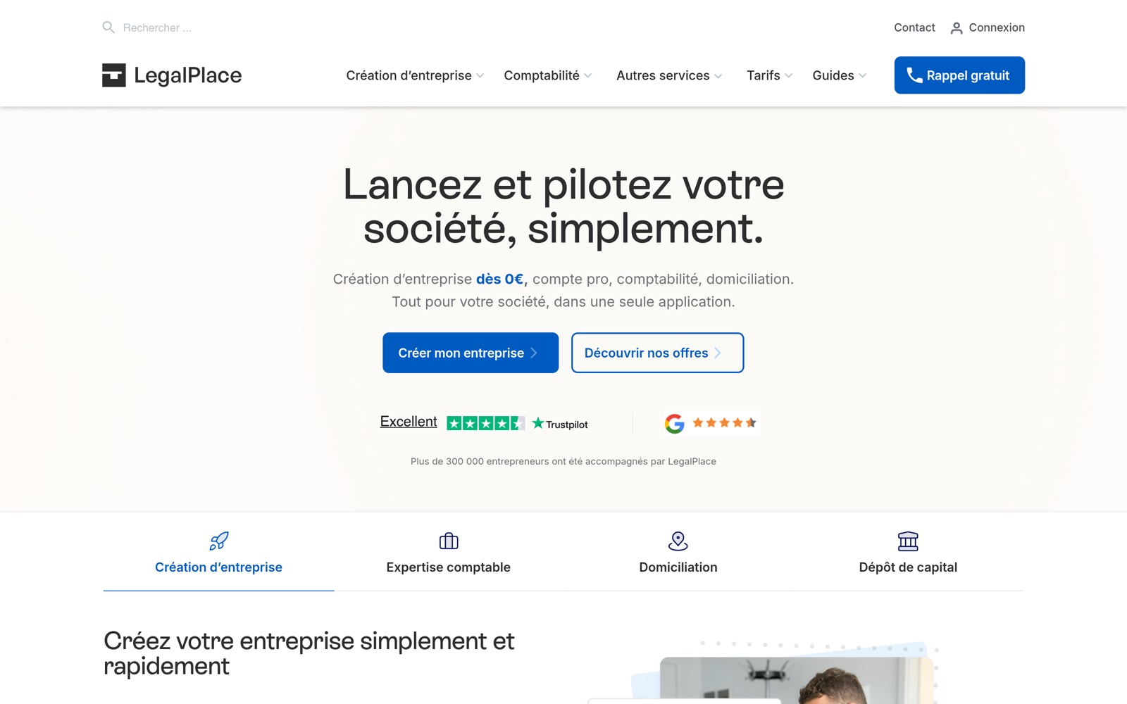 Capture d’écran du site LegalPlace