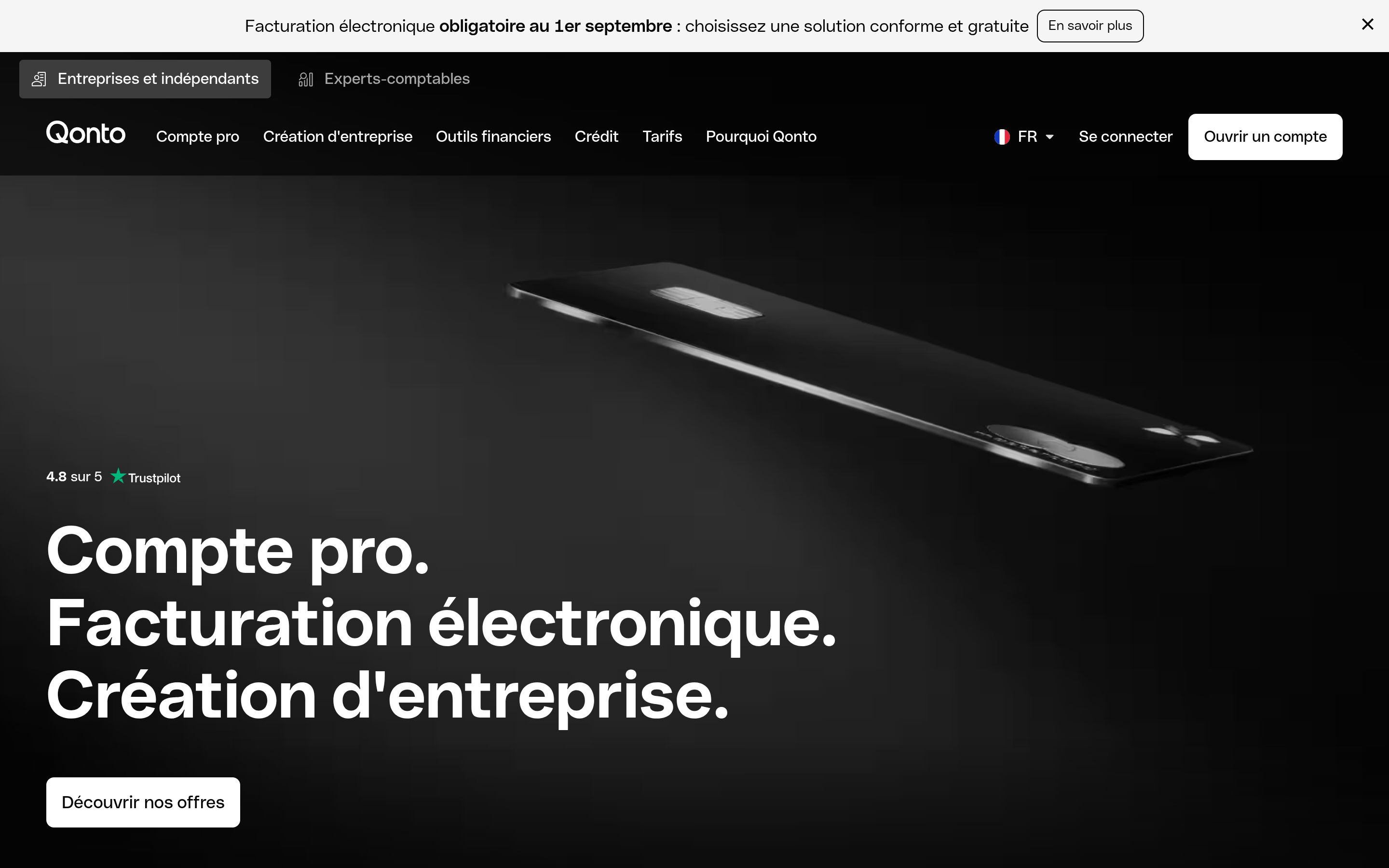Capture d’écran du site Qonto
