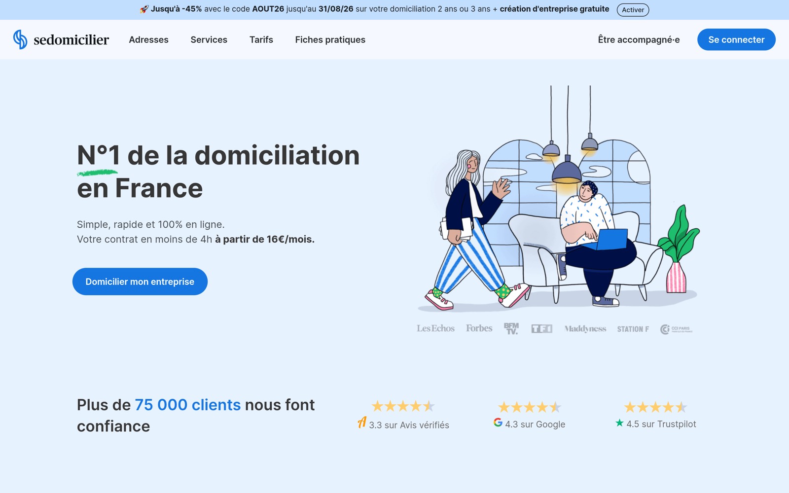 Capture d’écran du site SeDomicilier