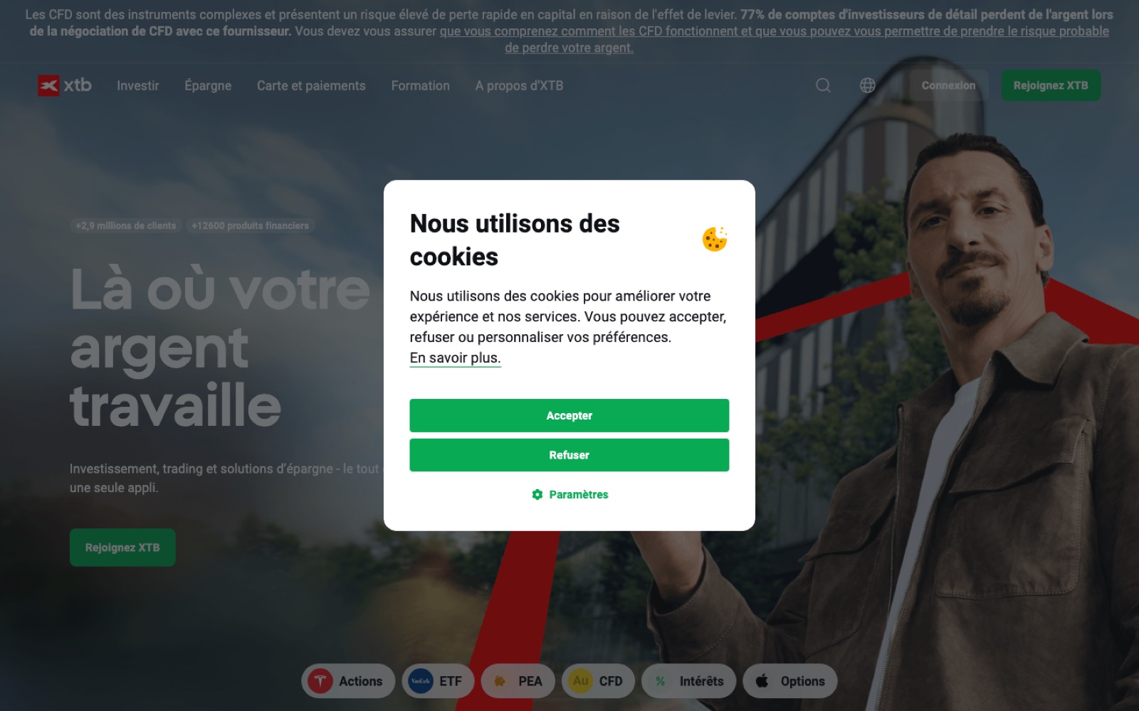 Capture d’écran du site XTB