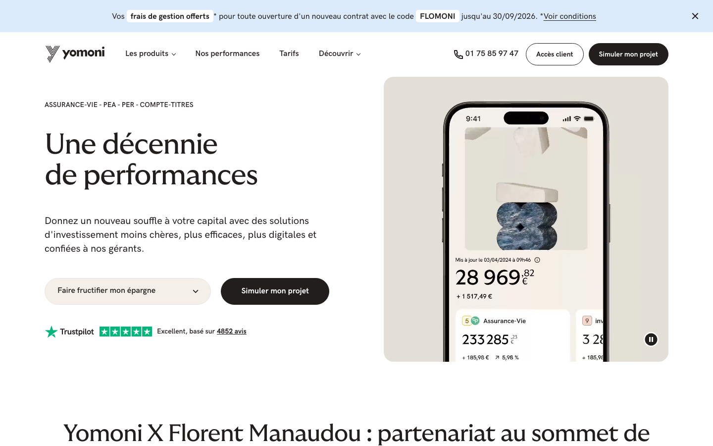 Capture d’écran du site Yomoni
